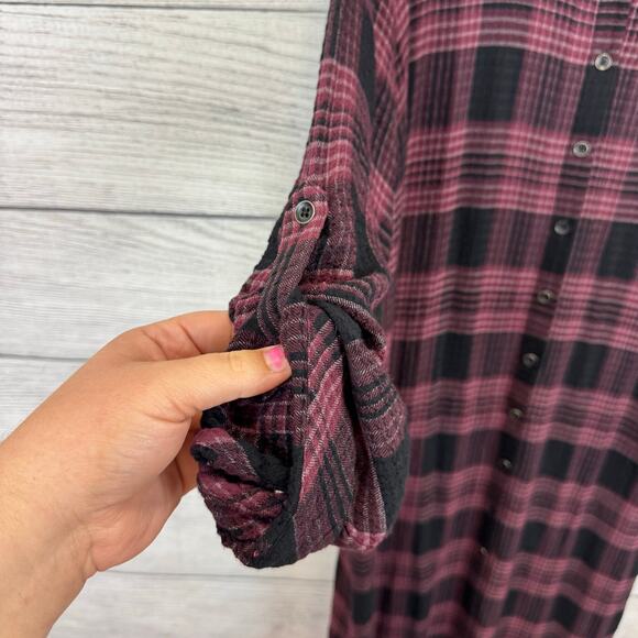 Side Stitch Women's Black & Purple Plaid Textured Button Up Dress Size XL - Picture 3 of 8